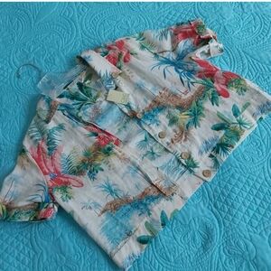 NWT C & C Calfornia Tropical Print Linen Cropped Jacket Top XS Spring Trend